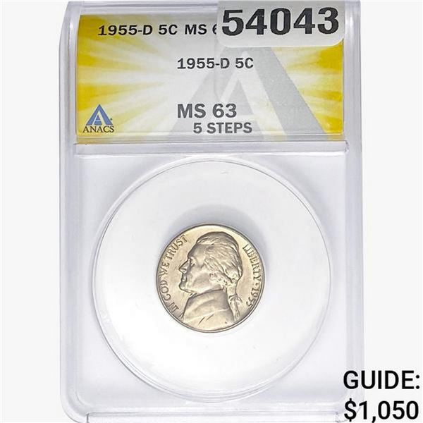 1955-D Jefferson Nickel ANACS MS63 5 Steps