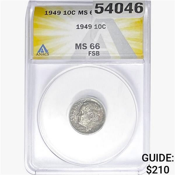 1949 Roosevelt Dime ANACS MS66 FSB