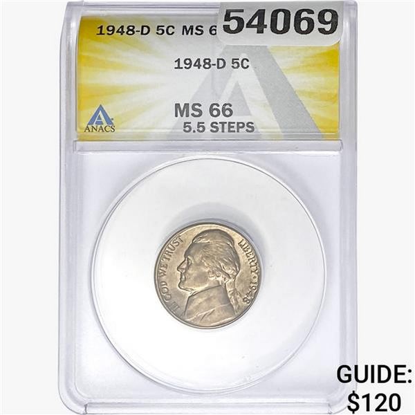 1948-D Jefferson Nickel ANACS MS66 5.5 Steps
