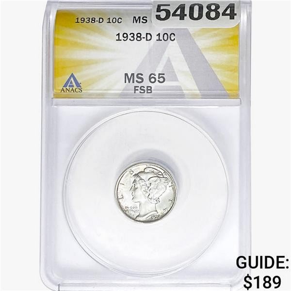 1938-D Mercury Silver Dime ANACS MS65 FSB