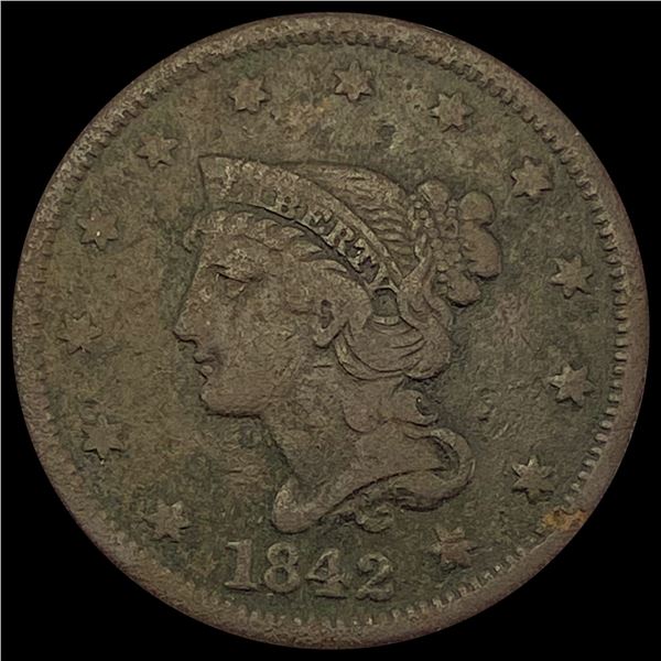 1842 Braided Hair Large Cent NICELY CIRCULATED