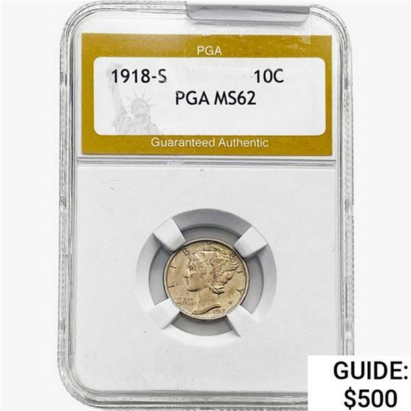 1918-S Mercury Silver Dime PGA MS62