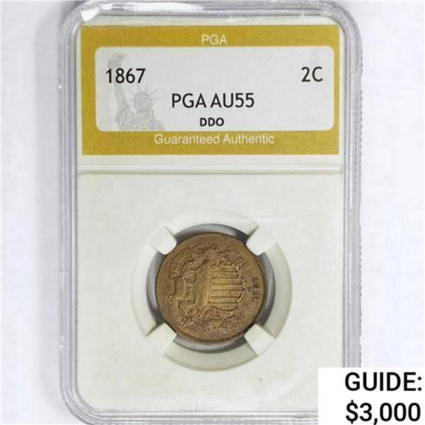 1867 Two Cent Piece PGA AU55 DDO