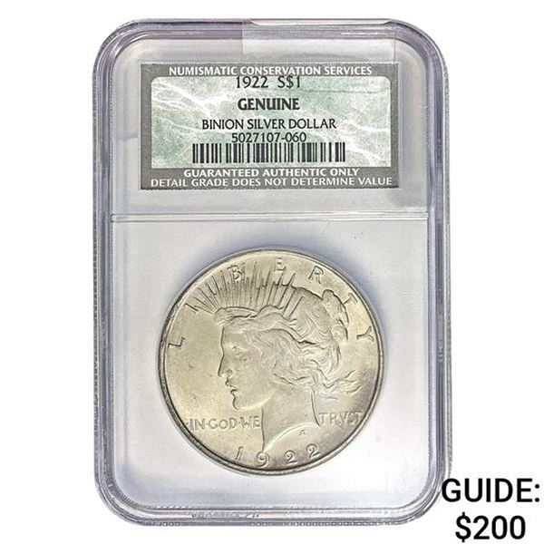 1922 Peace Dollar NCS Genuine