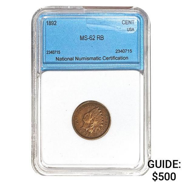 1892 Indian Head Cent NNC MS-62 RB