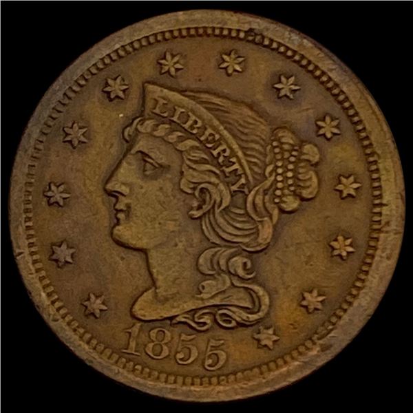 1855 Braided Hair Large Cent NEARLY UNCIRCULATED