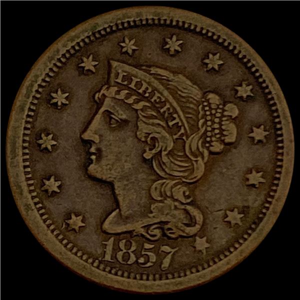 1857 Braided Hair Large Cent NEARLY UNCIRCULATED