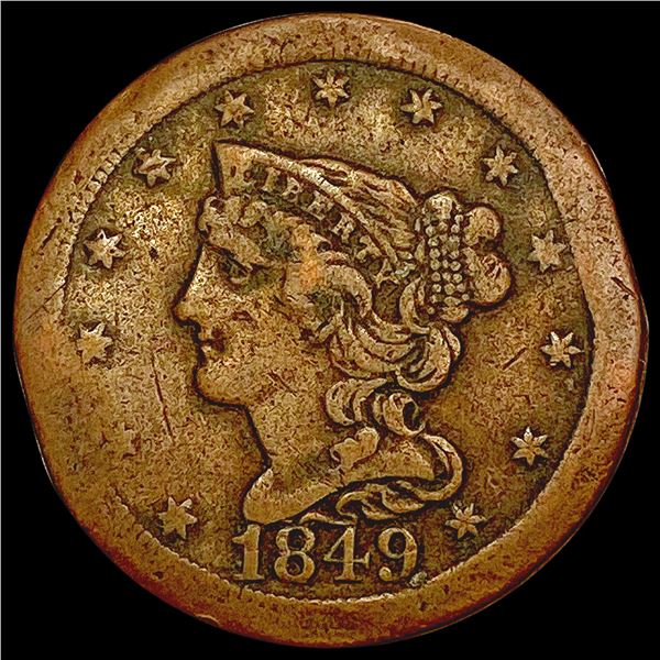 1849 Braided Hair Half Cent NICELY CIRCULATED