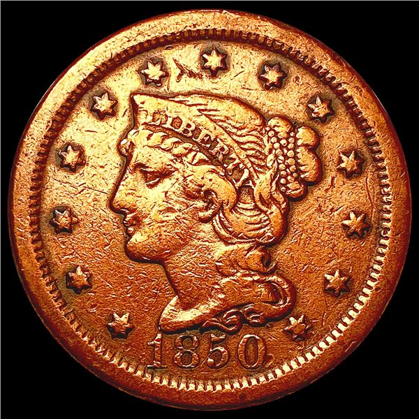 1850 Braided Hair Large Cent NICELY CIRCULATED