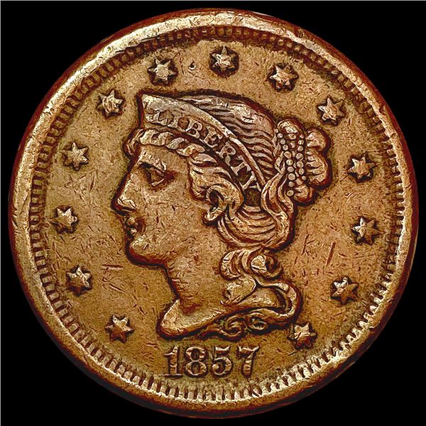 1857 Braided Hair Large Cent LIGHTLY CIRCULATED