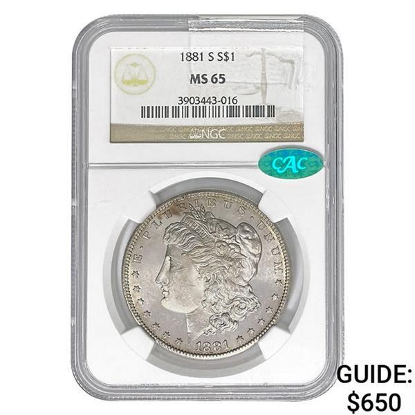 1881-S CAC Morgan Silver Dollar NGC MS65