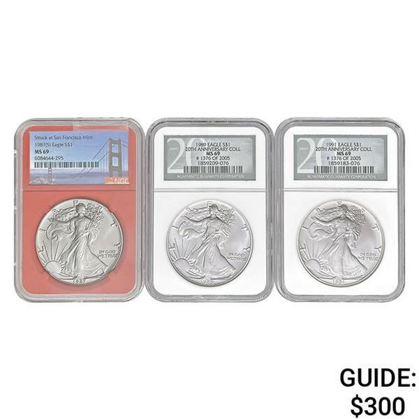 [3]1987-1991 Silver Eagle NGC MS69