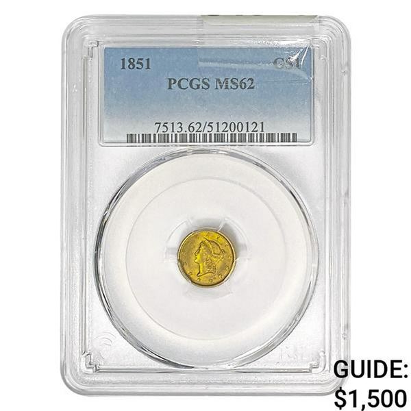 1851 Rare Gold Dollar PCGS MS62