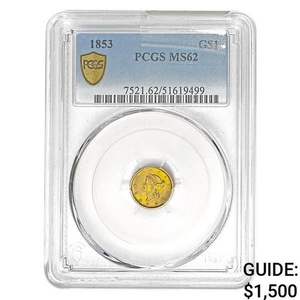 1853 Rare Gold Dollar PCGS MS62