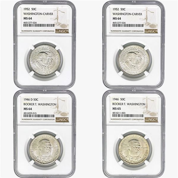 1946-1952 Gem BU Booker T and Wash Carver Half Dollar Lot [4 Coins] NGC MS64/65