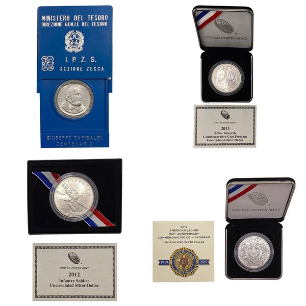 1982-2019 US SIlver Dollars and Italy 500 Lire Lot [4 Coins]
