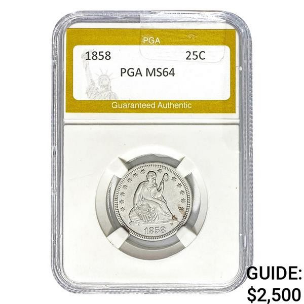 1858 25C Seated Liberty Quarter PGA MS64