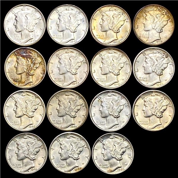 1935-1945 Mercury Dime Lot [15 Coins] CHOICE BU