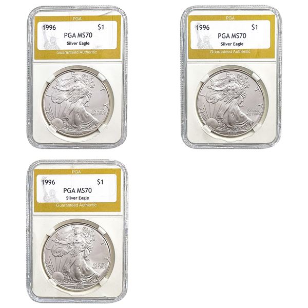 [3] 1996 American Silver Eagles [3 Coins] PGA MS70