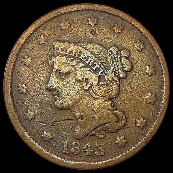 1843 Braided Hair Large Cent NICELY CIRCULATED