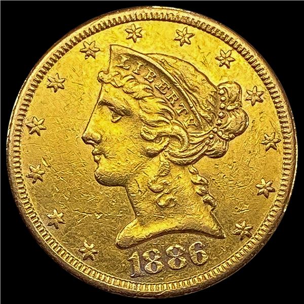 1886-S Liberty Head $5 Gold Half Eagle CLOSELY UNCIRCULATE
