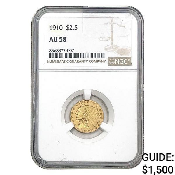 1910 $2.5 Indian Head NGC AU58