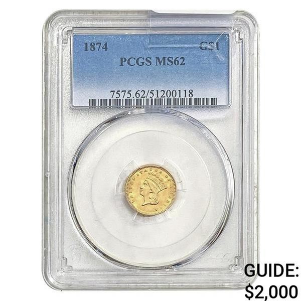 1874 $1 Gold Indian Princess PCGS MS62