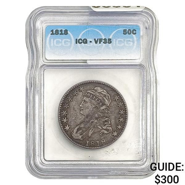 1818 50C Capped Bust Half Dollar ICG VF3