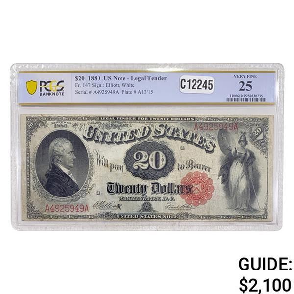 1880 $20 LEGAL TENDER USN PCGS VERY FINE-25