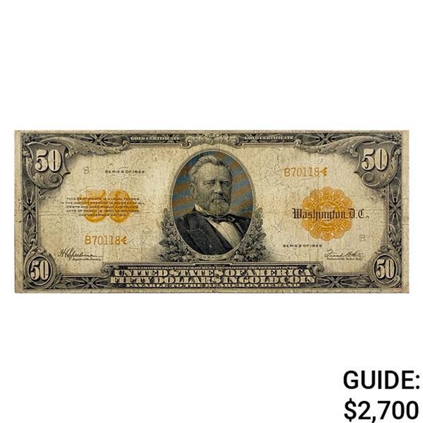 1922 $50 "GRANT" GOLD CERTIFICATE VERY FINE
