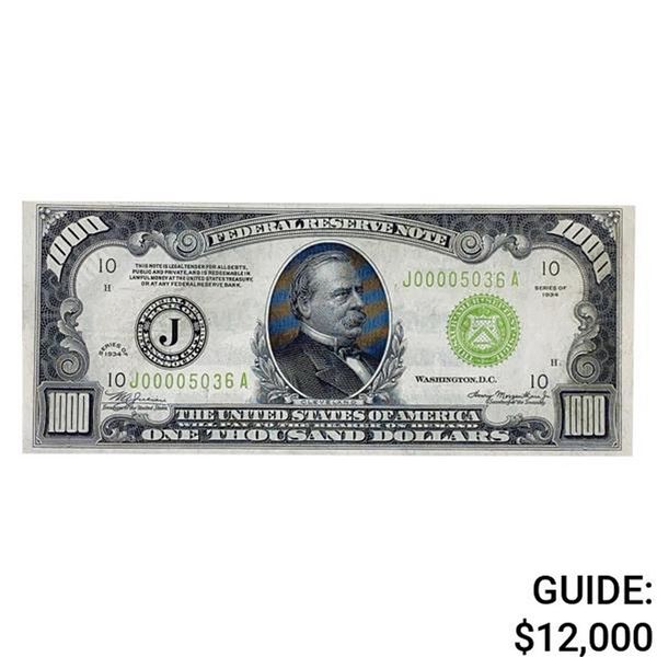 1934 $1,000 LGS FRN KANSAS CITY, MO ABOUT UNC