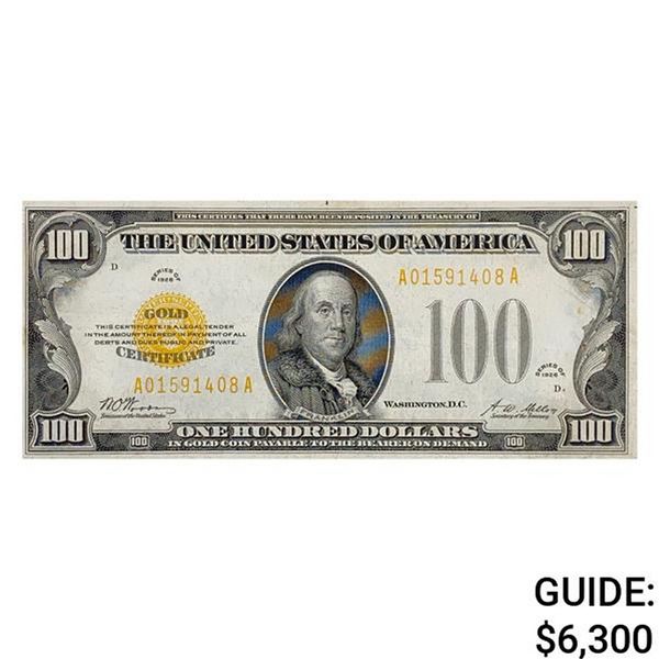 1928 $100 GOLD CERTIFICATE ABOUT UNCIRCULATED