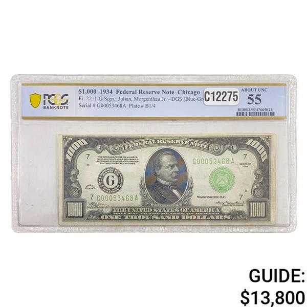 1934 $1,000 FRN CHICAGO, IL PCGS ABOUT UNC-55
