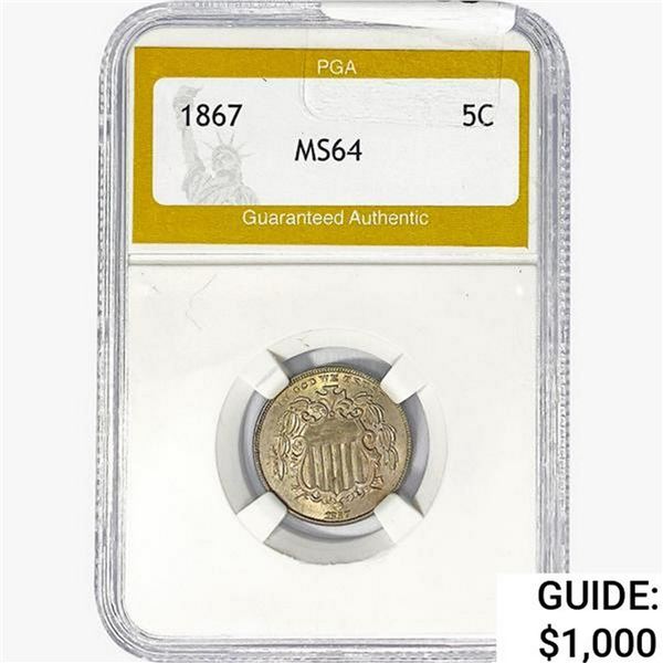1867 Shield Nickel PGA MS64