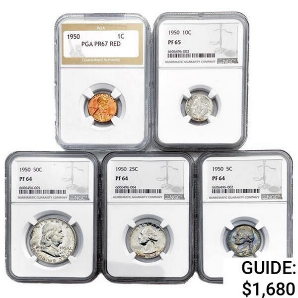 1950 [5] US Coinage Set PGA/NGC PF/PR64-67 RED