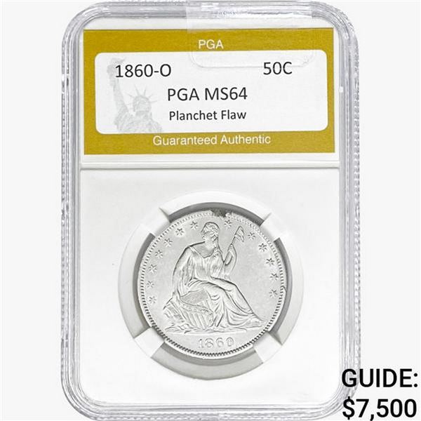 1860-O Seated Liberty Half Dollar PGA MS64 PLANCHET FLAW