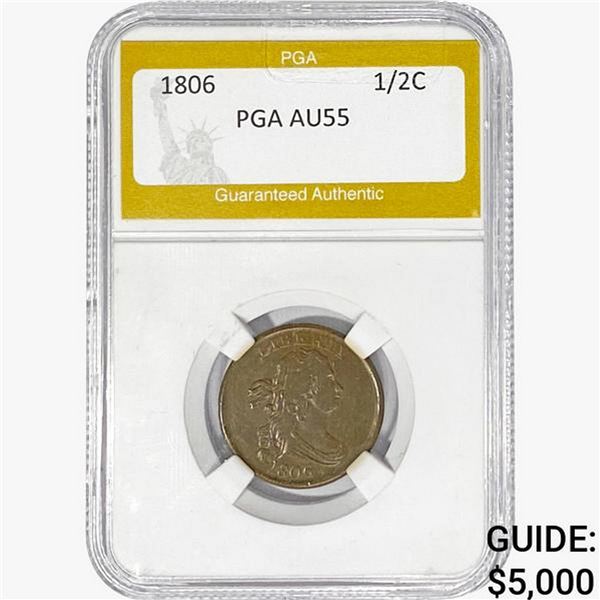 1806 Draped Bust Half Cent PGA AU55