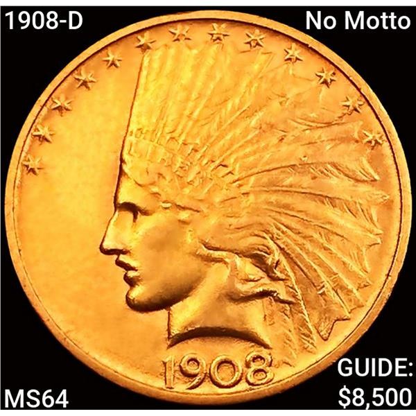 1908-D No Motto $10 Gold Eagle CHOICE BU