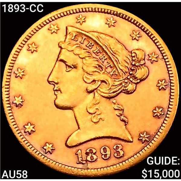 1893-CC $5 Gold Half Eagle CHOICE AU