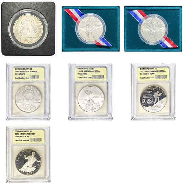 1986-2005 US Commemorative Silver Dollar Lot [7 Coins] USCG PF70 DCAM