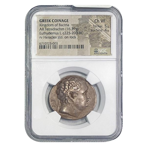 Greek Euthydemus I, c225-200 BC Silver Tetradrachm NGC