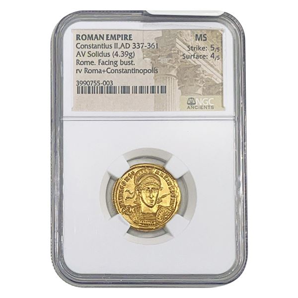 Roman Constantius II, AD 337-361 Gold Solidus NGC