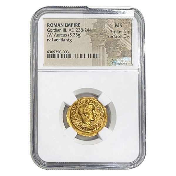 Roman Gordian III, AD 238-244 Gold Aureus NGC MS