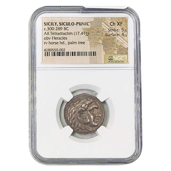 Siculo-Punic c.300-289 BC Silver Tetradrachm NGC Ch XF