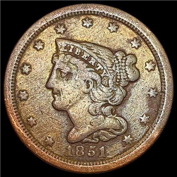 1851 Braided Hair Half Cent LIGHTLY CIRCULATED