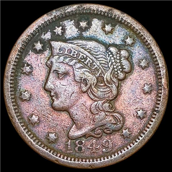 1849 Braided Hair Large Cent NICELY CIRCULATED
