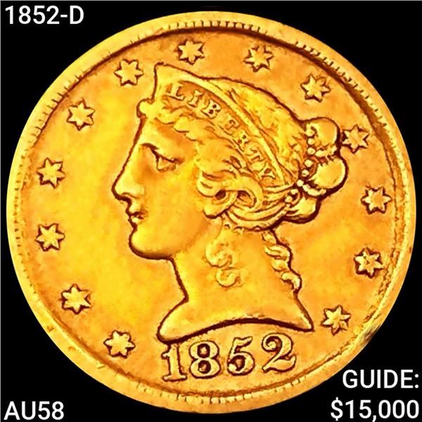 1852-D $5 Gold Half Eagle CHOICE AU