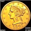 Image 1 : 1847 $5 Gold Half Eagle CHOICE BU