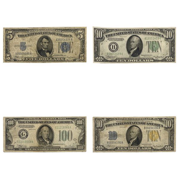 1934 [4] $5, $10, $100 Federal Reserve/ Silver Certificate Notes