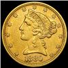 Image 1 : 1880 Liberty Head Half Eagle $5 CLOSELY UNCIRCULATED